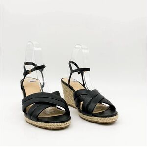 VIA SPIGA Black Crisscross Espadrille Wedge Sandal